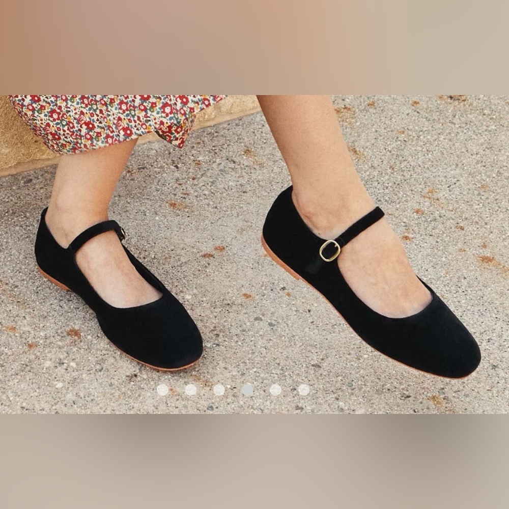 Doen Black Velvet Mary Jane Flats with Gold Buckle